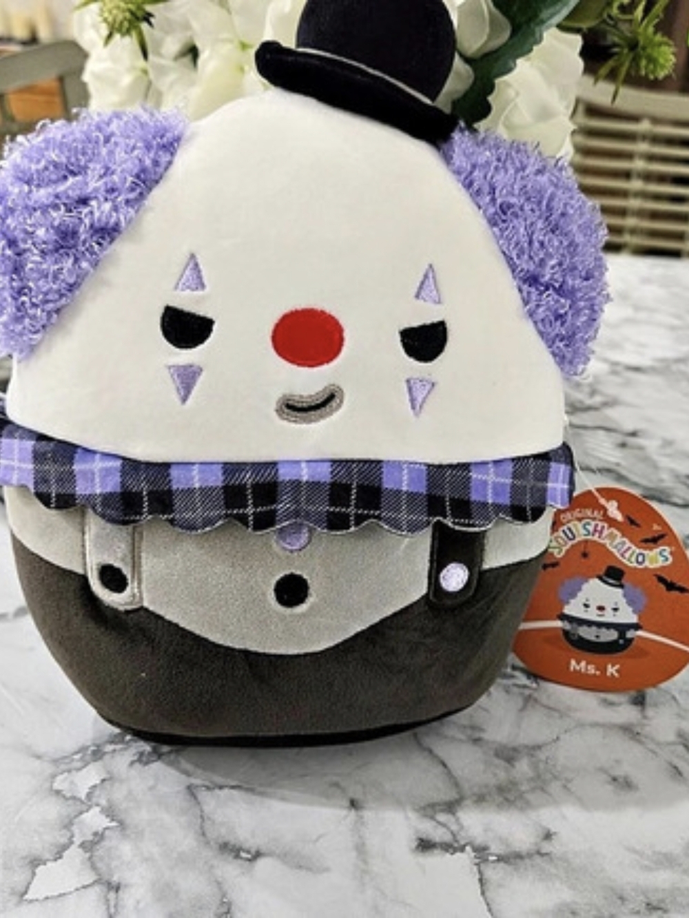 Squishmallows Ms. K the Clown Purple & White Plaid Plush